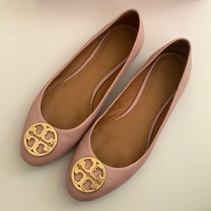 Pre loved Tory Burch Chelsea Ballet Flat Tumbled Leather Color Pink Moon